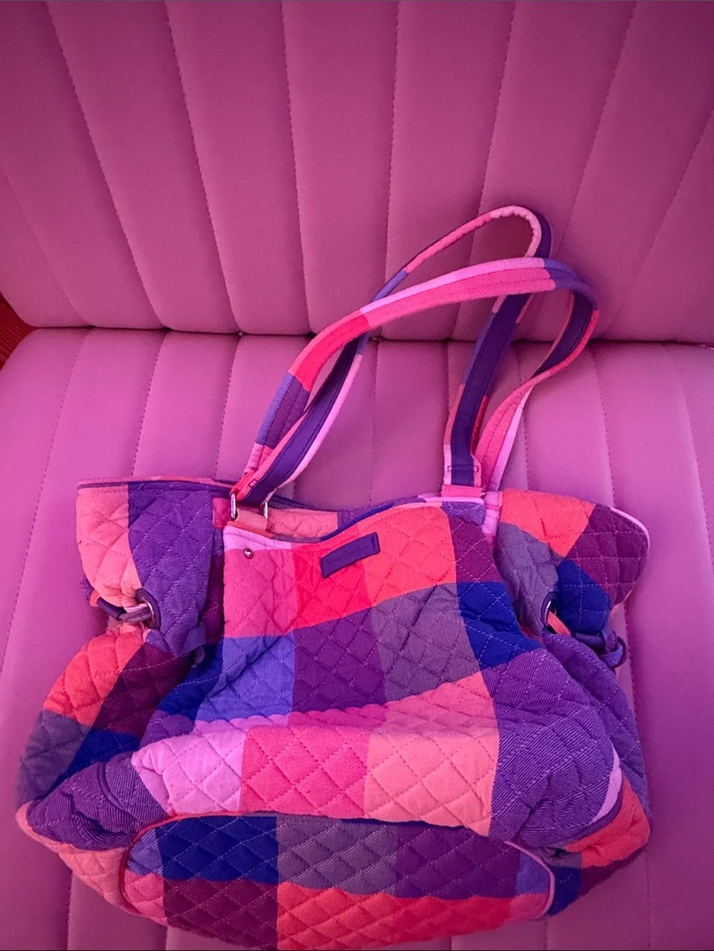 Vera Bradley Rainbow Plaid Quilted Tote in Pink, Blue, Purple